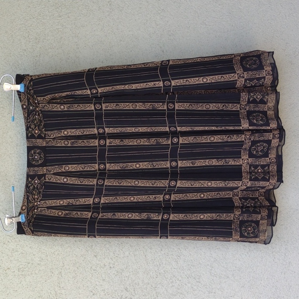 Alfani Brown and Black Pleated Silk Midi Skirt 10P